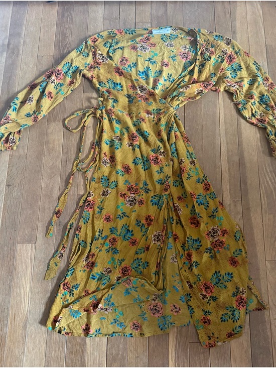 Faithfull the Brand Dresses & Skirts - Floral Wrap Maxi Dress in Mustard Yellow